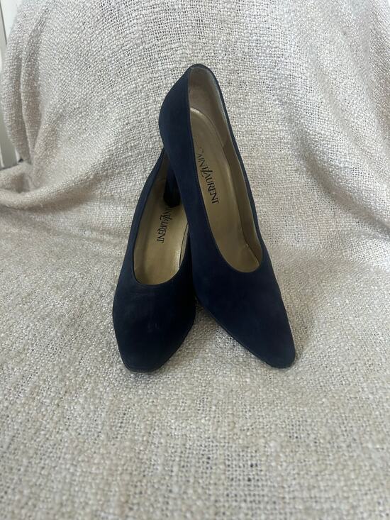 Yves Saint Laurent Shoes - Vintage Yves Saint Laurent Navy Blue Suede Pumps Size 6.5